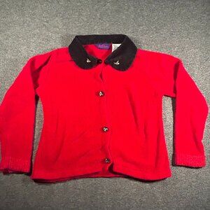 Vtg Kids Headquarters Cardigan Sweater Girls 6 R ed Knit Embroidered Holiday